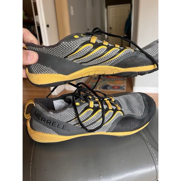 Merrell Barefoot Trail Glove Shoes Sneaker Smoke Gray Adventure Yellow Sz 9 Men - Picture 1 of 9